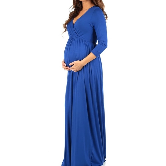 MATERNITY AAMILIFE Maternity V-Neck Long Sleeve Ruched Waist Dress - Picture 2 of 12